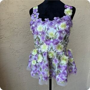 Muse Floral Peplum Tank Top in Purple and Lime